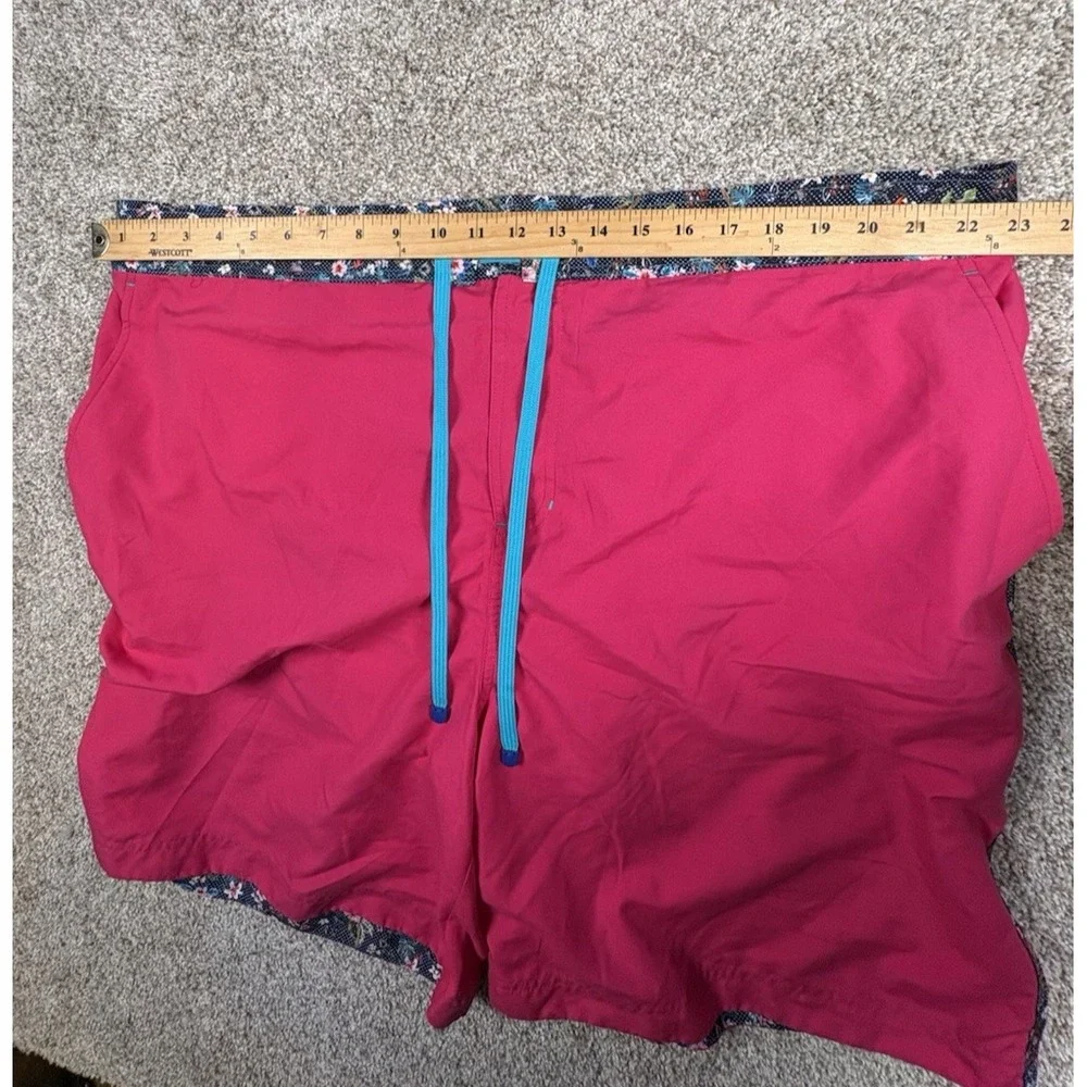 Robert Graham Mens 2XL Swim Trunks Shorts Pink Floral Trim Mesh Lined Pocket Zip